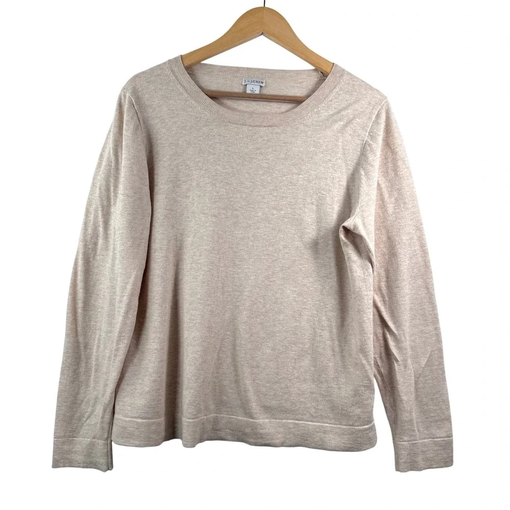 J. Crew Crewneck Sweater sz L Beige Cotton money‎ classic preppy